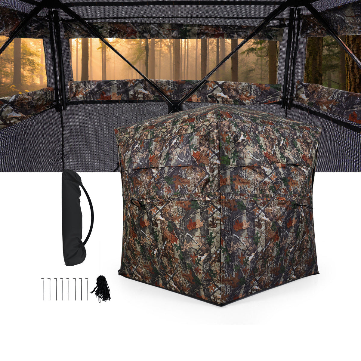 360 Degree One-way See-through Hunting Blind 4 People Ground Blind with Silent-