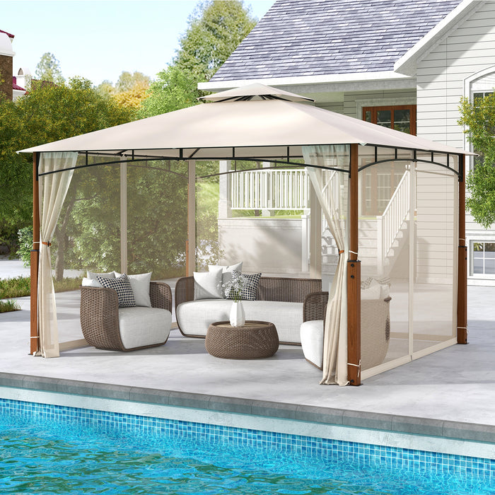 360 x 300cm Outdoor Patio Gazebo Metal Frame Soft Top Tent with Netting-Beige