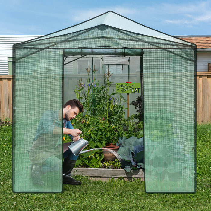 Pop-up Greenhouse 364x243 cm - Folding Walk-in Design with Zippered Doors in Green - Ideal for Garden Plant Protection and Growth