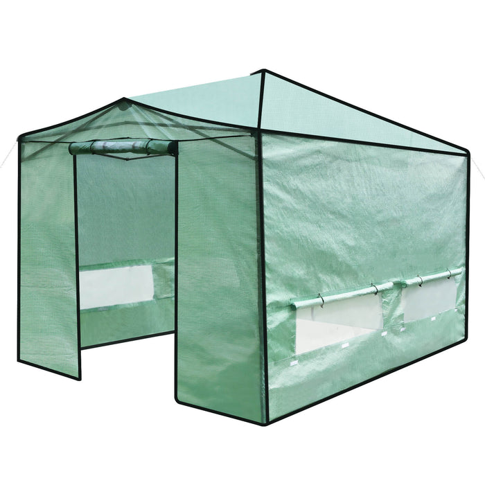 Pop-up Greenhouse 364x243 cm - Folding Walk-in Design with Zippered Doors in Green - Ideal for Garden Plant Protection and Growth