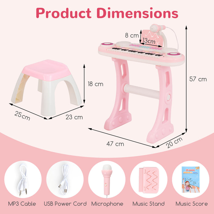 37 Keys Electronic Kids Piano Toy with Detachable Legs and Stool-