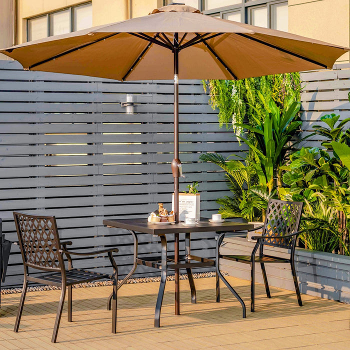37 Inch Outdoor Square Dining Table Patio Metal Table with Umbrella Pole Hole