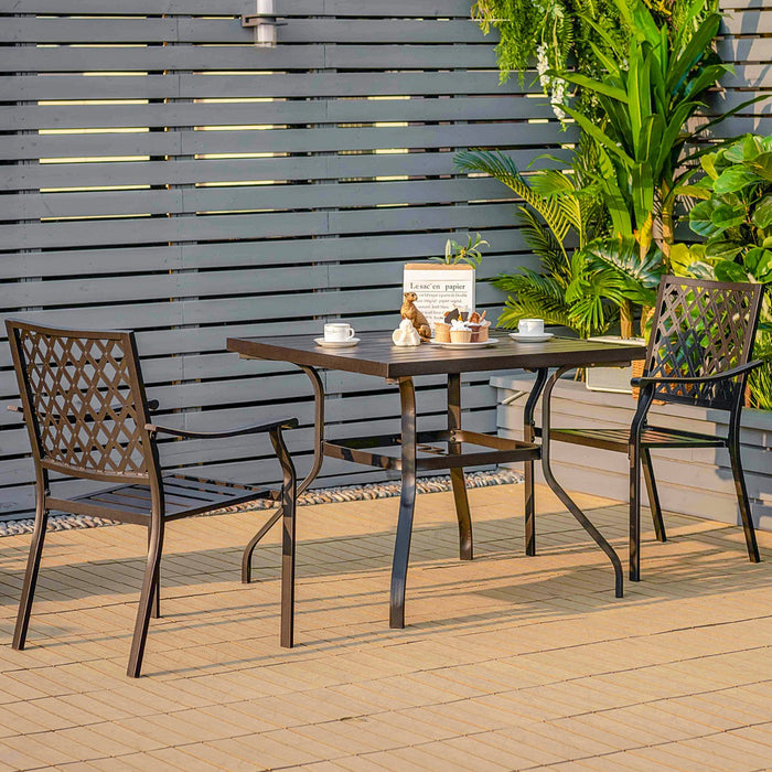 37 Inch Outdoor Square Dining Table Patio Metal Table with Umbrella Pole Hole
