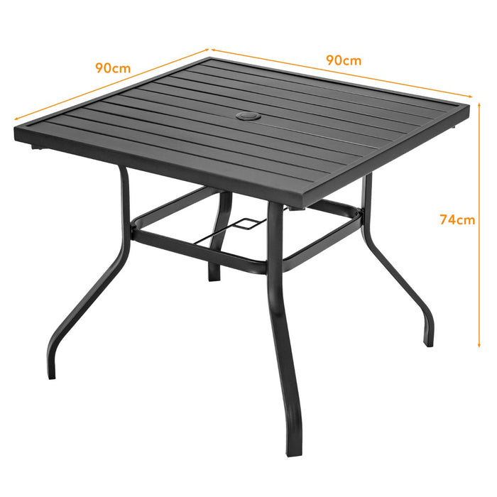 37 Inch Outdoor Square Dining Table Patio Metal Table with Umbrella Pole Hole