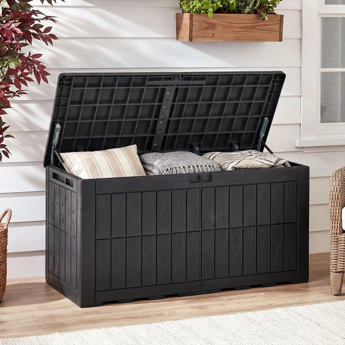 380 L Outdoor Deck Box All-Weather Lockable Storage Bin with Lid and Handles-Grey