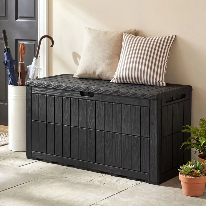 380 L Outdoor Deck Box All-Weather Lockable Storage Bin with Lid and Handles-Grey