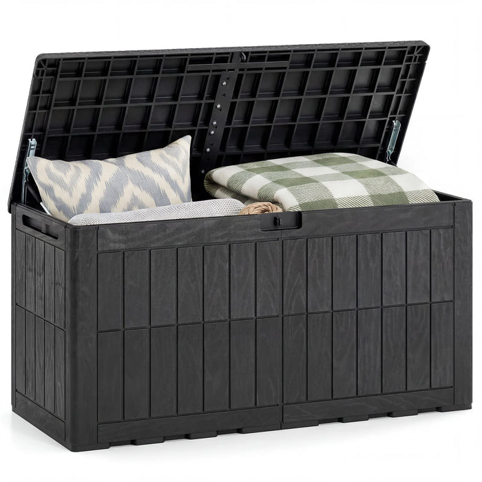 380 L Outdoor Deck Box All-Weather Lockable Storage Bin with Lid and Handles-Grey