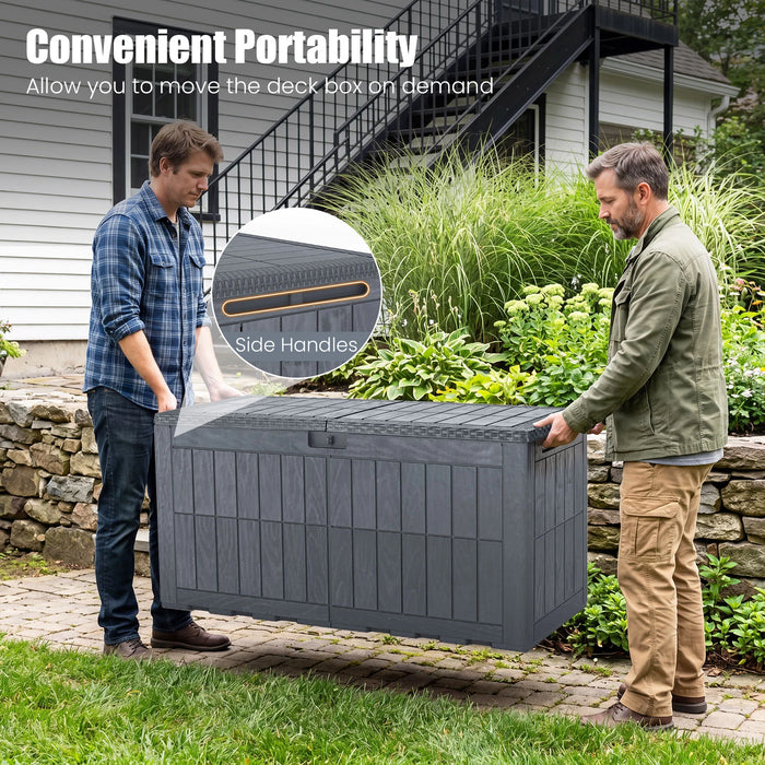 380 L Outdoor Deck Box All-Weather Lockable Storage Bin with Lid and Handles-Grey