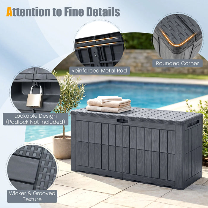 380 L Outdoor Deck Box All-Weather Lockable Storage Bin with Lid and Handles-Grey