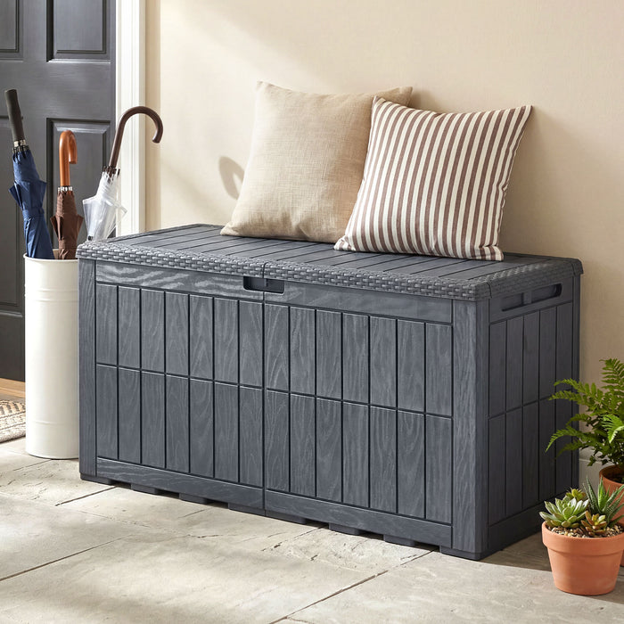 380 L Outdoor Deck Box All-Weather Lockable Storage Bin with Lid and Handles-Grey