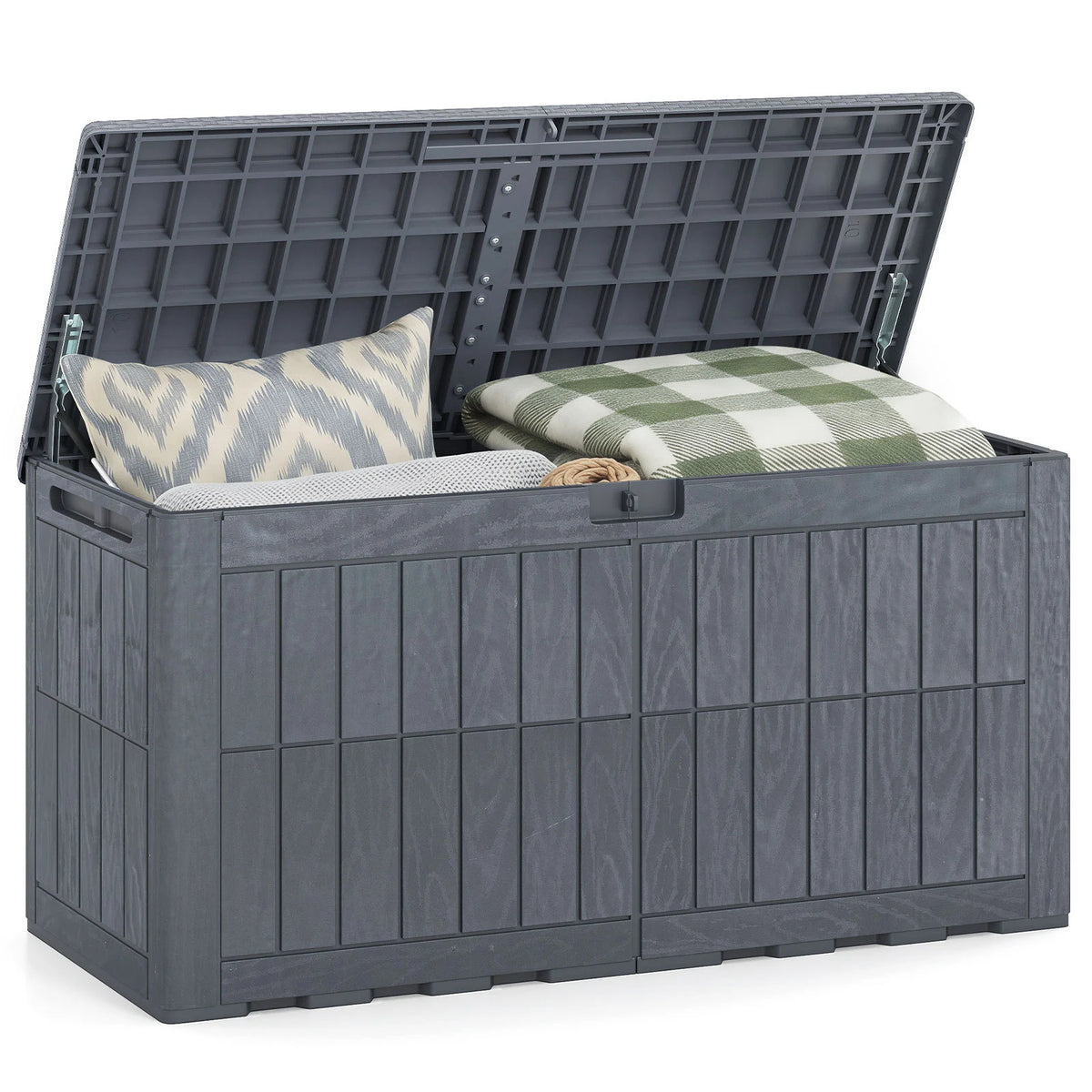 380 L Outdoor Deck Box All-Weather Lockable Storage Bin with Lid and Handles-Grey