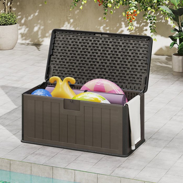 380L Large Waterproof Storage Deck Box for Garden Tools-Brown