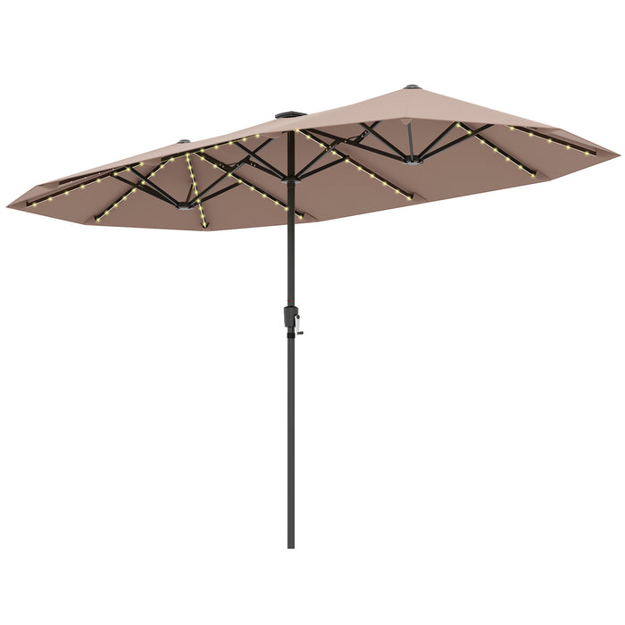 380cm Patio Double-Sided Market Umbrella with LED Solar Lights-Coffee