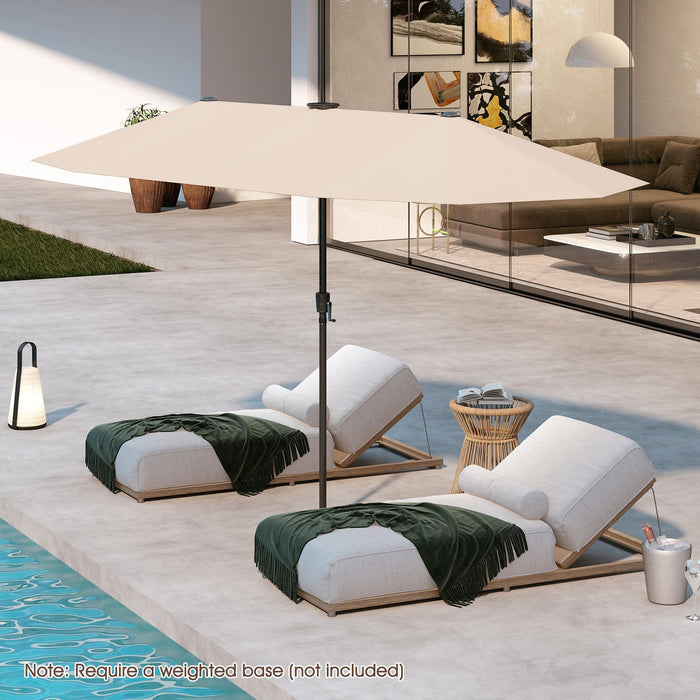 380cm Patio Double-Sided Market Umbrella with LED Solar Lights-Beige