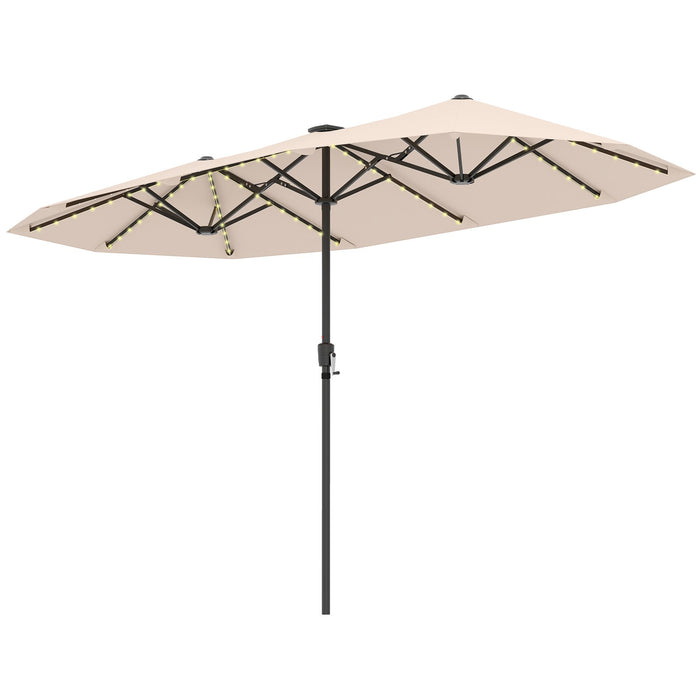 380cm Patio Double-Sided Market Umbrella with LED Solar Lights-Beige
