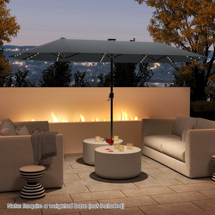 380cm Patio Double-Sided Market Umbrella with LED Solar Lights-Beige