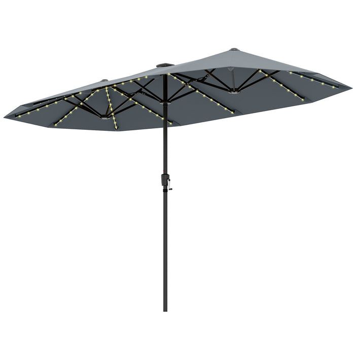 380cm Patio Double-Sided Market Umbrella with LED Solar Lights-Beige