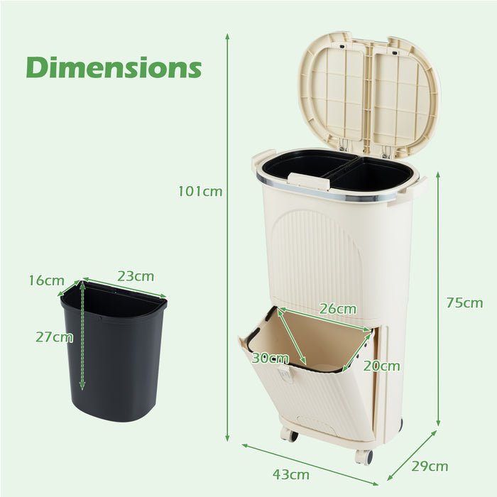 38L Kitchen Trash Can Sorting Garbage Bin with Lids 2 Detachable Buckets-