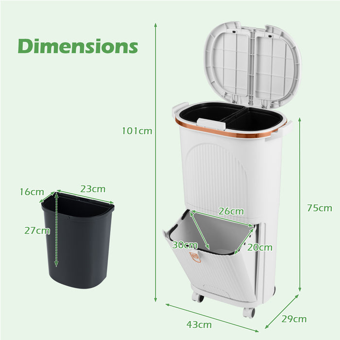 38L Kitchen Trash Can Sorting Garbage Bin with Lids 2 Detachable Buckets-