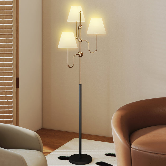 HOMCOM Floor Lamp, 165 cm Tall Standing Lamp with 3 Light and Foot Switch for Living Room, Bedroom, Bedside, Office, E27 Base Without Bulb (40W Max)