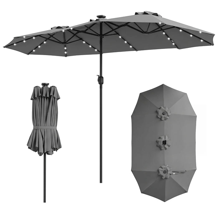 390cm Double-Sided Patio Umbrella Large Rectangle Market Umbrella with 36 LED Lights-Beige