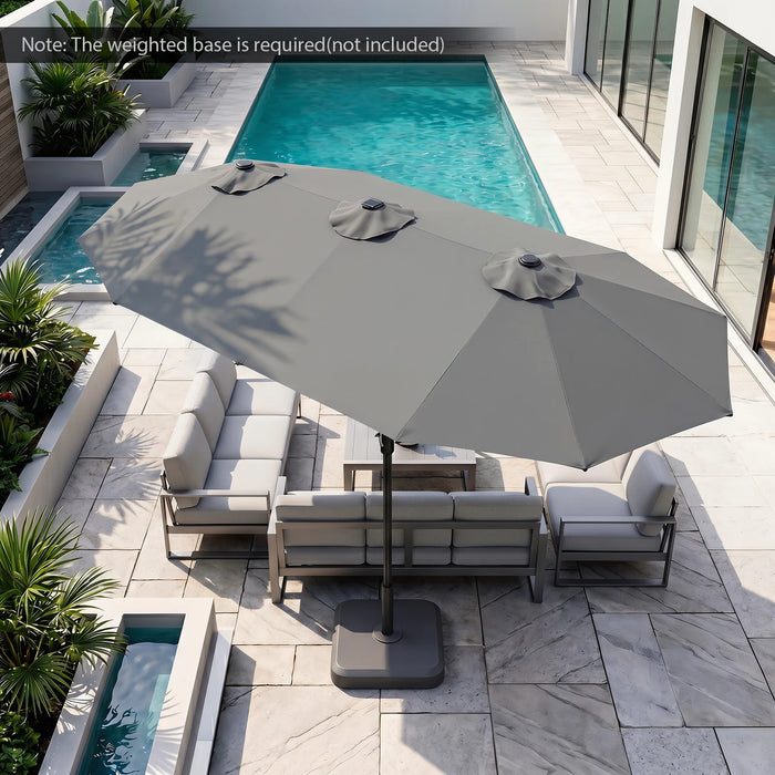 390cm Double-Sided Patio Umbrella Large Rectangle Market Umbrella with 36 LED Lights-Beige