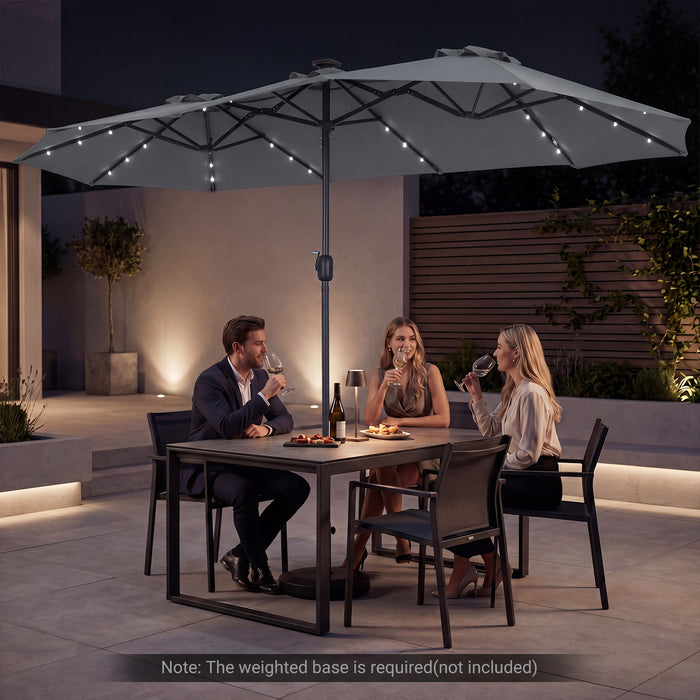 390cm Double-Sided Patio Umbrella Large Rectangle Market Umbrella with 36 LED Lights-Beige