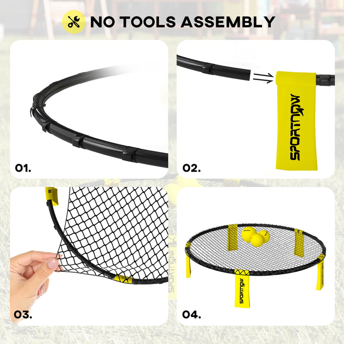 SPORTNOW Spike Ball Set, Mini Beach Games Set with Net, 3 Balls and Ball Pump, Portable with Carrying Bag for Outdoor Team Sports, Yellow