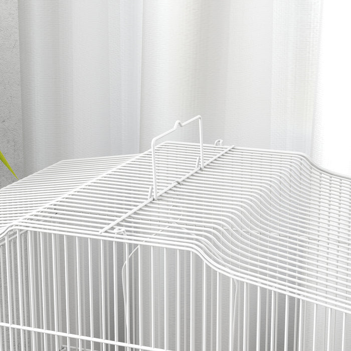 PawHut Large Metal Bird Cage with Perches, Food Bowls, Swing, for Budgies, Parakeets, White