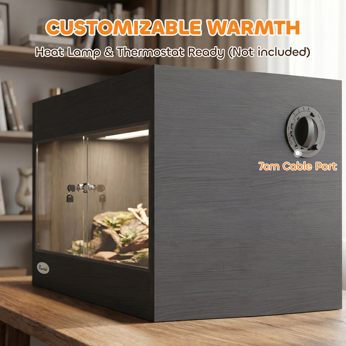 PawHut Reptile Terrarium, Reptile Vivarium with  Glass Doors, Secure Lock, Top Ventilation for Snake, Gecko, 60x45x45cm, Black