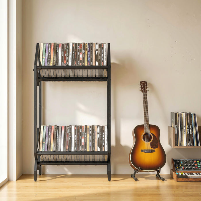 HOMCOM 50 CD Storage Rack, 2-Tier Metal CD Storage Unit, Free Standing, Easy to Assemble, Black