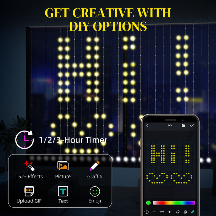 HOMCOM LED Curtain Lights, Smart Curtain Fairy Lights Plug In, Colour Changing Wall Lights with Remote, Dynamic DIY Hanging Window String Lights for Bedroom Living Room Decor, 3x3(m), 400 RGBIC LED