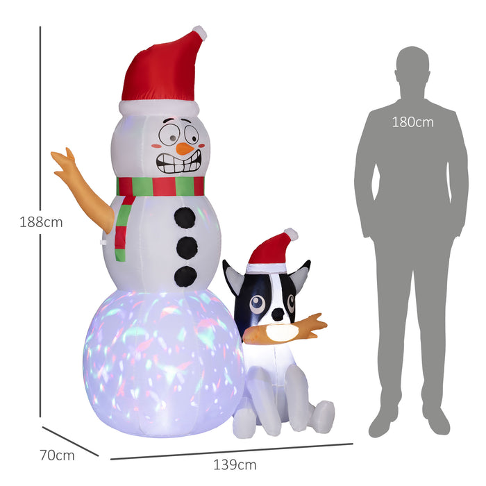 Outsunny 6.2FT Christmas Inflatable Snowman with Dog, Christmas Blow Up Outdoor LED Display for Garden Party