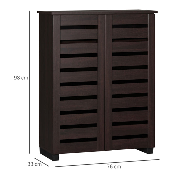 HOMCOM 5-Tier Narrow Shoe Cabinet with Adjustable Shelves - Dark Brown