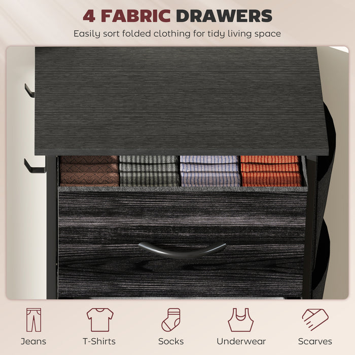 HOMCOM Chest of Four Fabric Drawers - Black