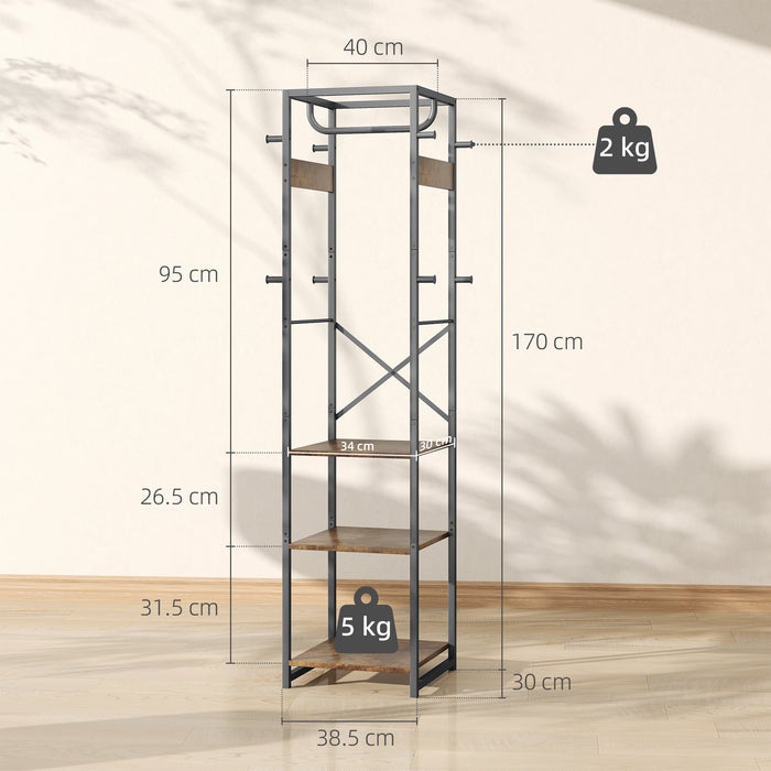 HOMCOM Multi-Storage Clothes Rack - Brown/Black