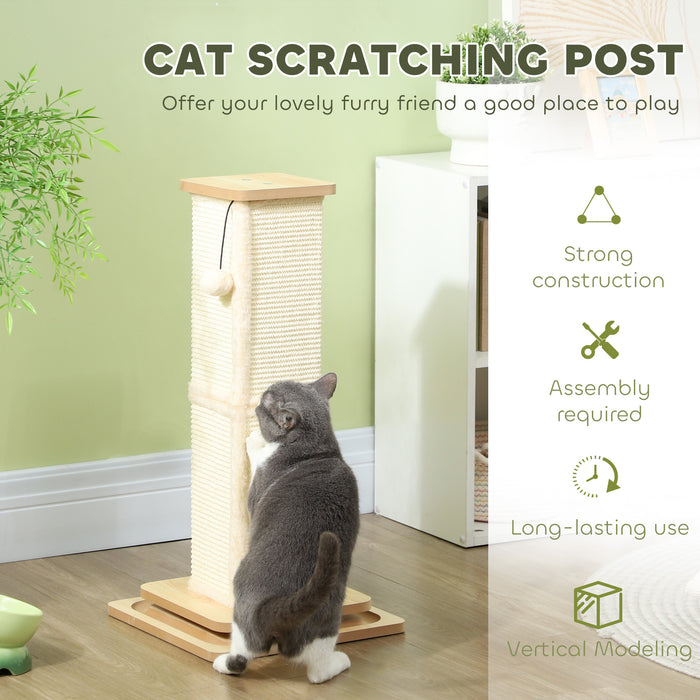 PawHut 3 in 1 Cat Scratching Post, 67cm Cat Scratcher w/ Track Ball Toy, Oak | Aosom UK