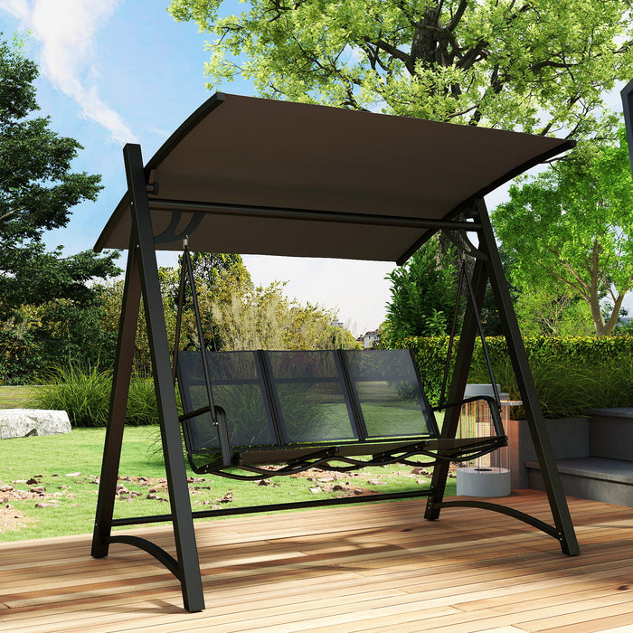 Outsunny 3 Seater Swing Chair, Garden Swing Bench with Adjustable Tilting Canopy, Breathable Mesh Seat 360 kg Capacity, Grey