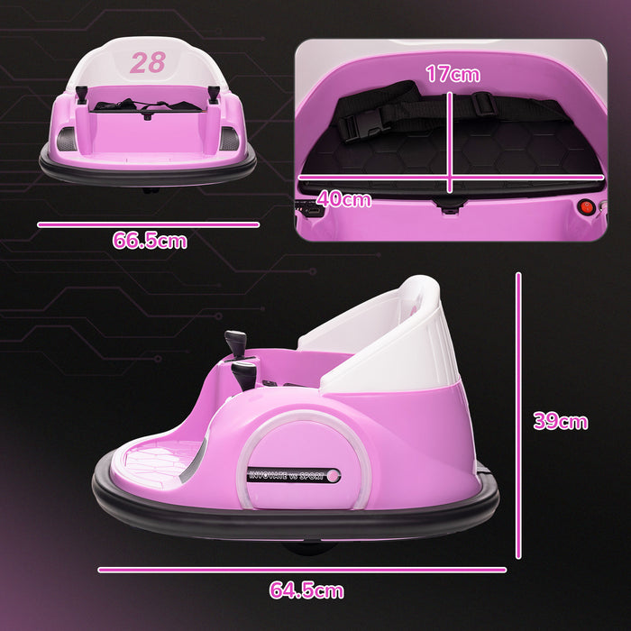 AIYAPLAY 360° Rotation Kids Bumper Car, 12V Waltzer Car with Remote Control, Dual Joysticks, Music Lights - Pink | Aosom UK
