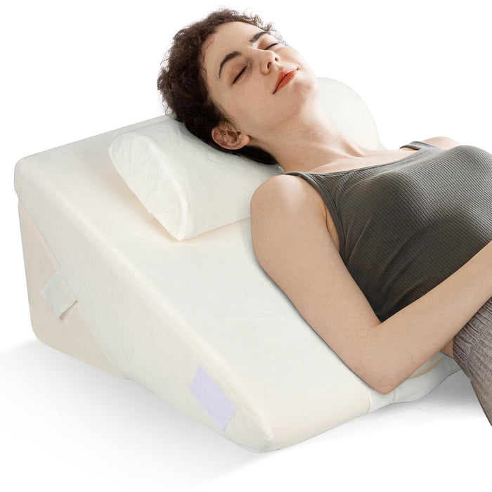 3 Pieces Bed Wedge Pillow Set Adjustable with Air Memory Foam-