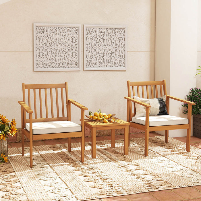 Acacia Wood Patio Set - 3 Piece Outdoor Furniture with Coffee Table and Cushions - Ideal for Relaxing in Your Backyard