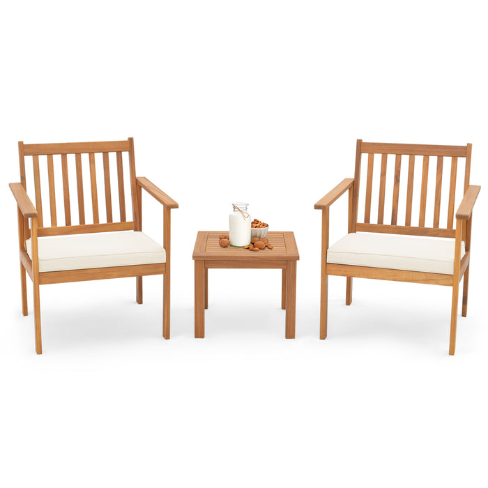 Acacia Wood Patio Set - 3 Piece Outdoor Furniture with Coffee Table and Cushions - Ideal for Relaxing in Your Backyard