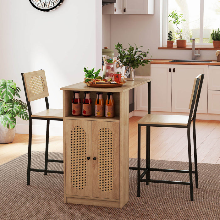 3-Piece Bar Table and Chairs Set Counter Height with PE Rattan Cabinet-