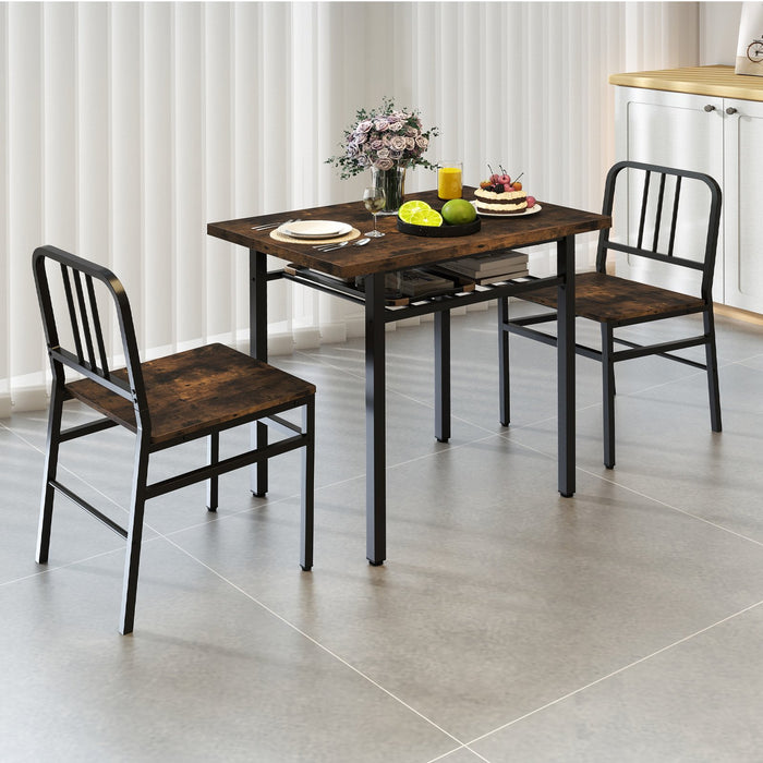 3-Piece Dining Table Set with Storage Rack and Metal Legs-