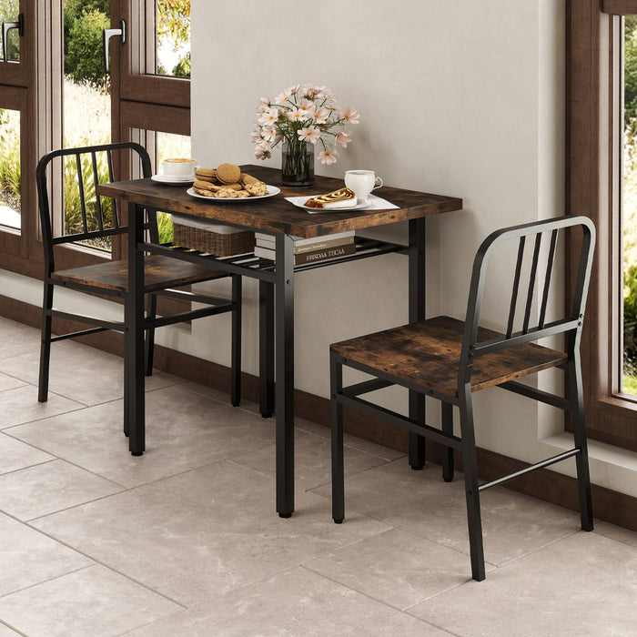 3-Piece Dining Table Set with Storage Rack and Metal Legs-