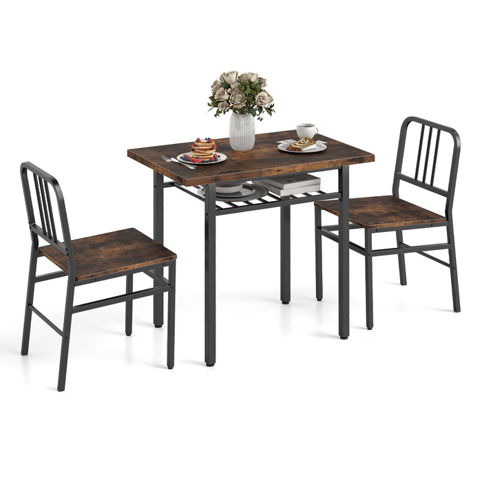 3-Piece Dining Table Set with Storage Rack and Metal Legs-