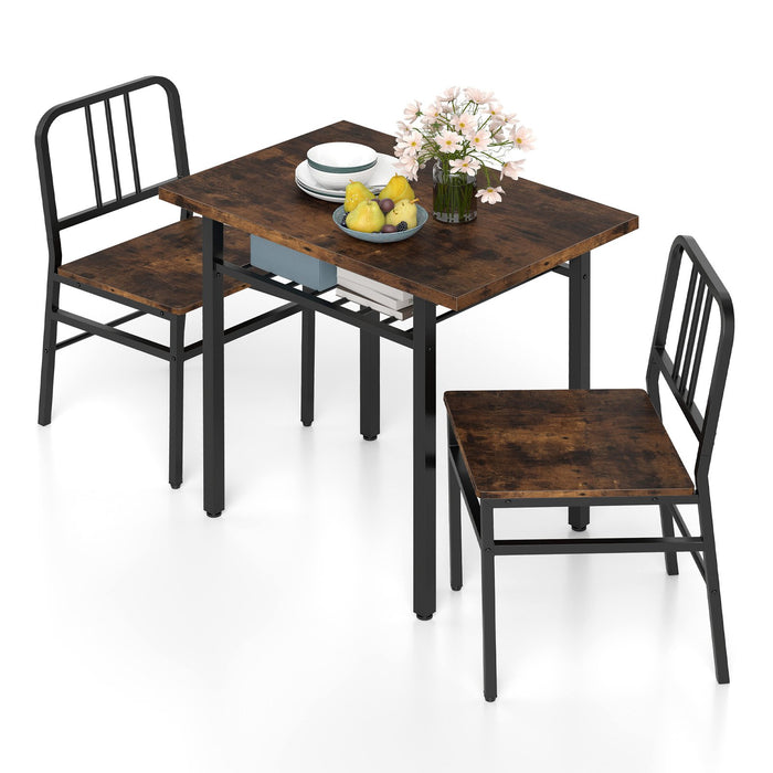 3-Piece Dining Table Set with Storage Rack and Metal Legs-
