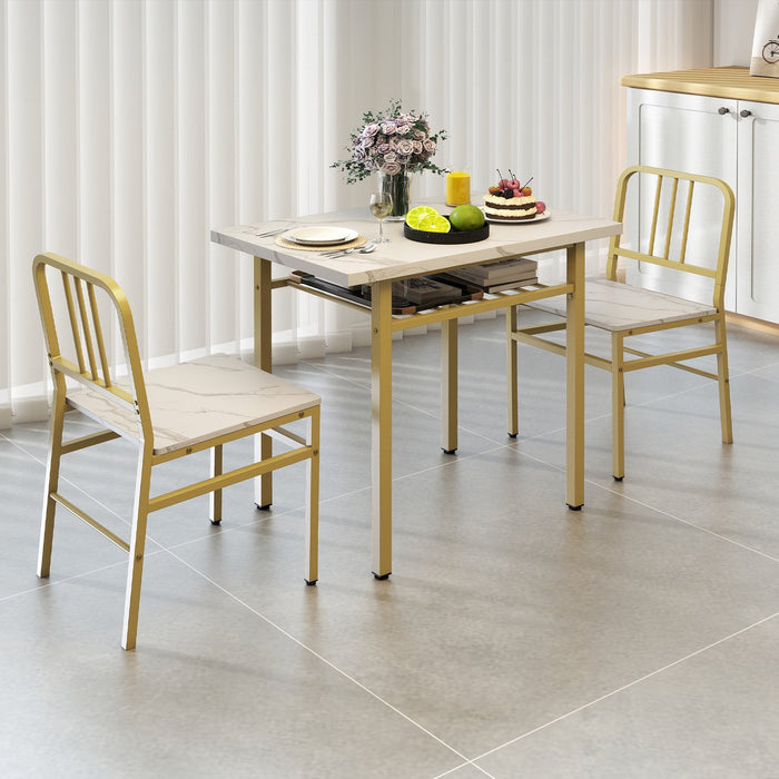 3-Piece Dining Table Set with Storage Rack and Metal Legs-