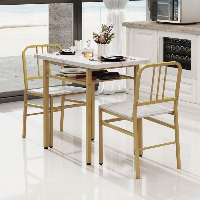 3-Piece Dining Table Set with Storage Rack and Metal Legs-
