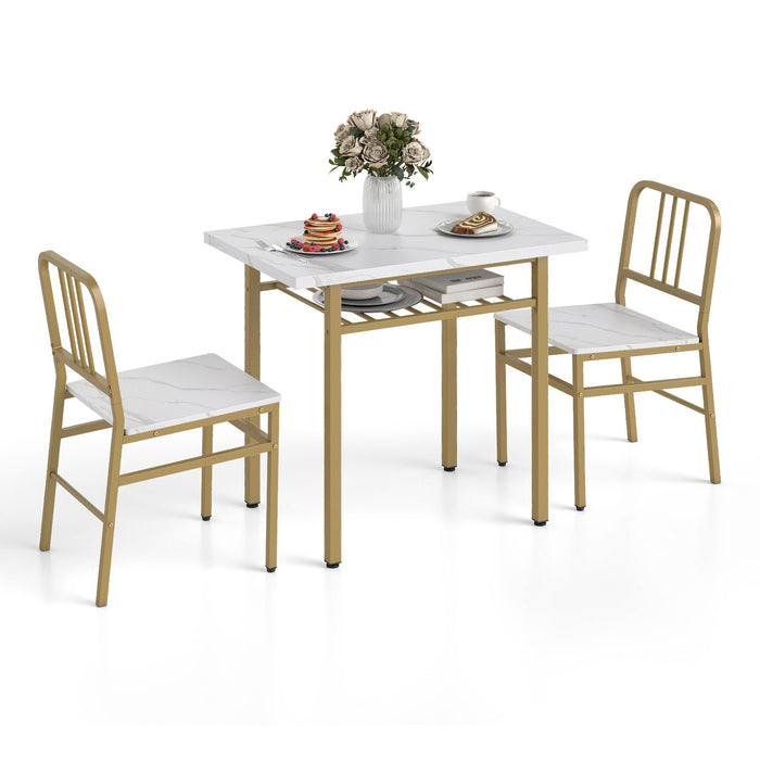3-Piece Dining Table Set with Storage Rack and Metal Legs-